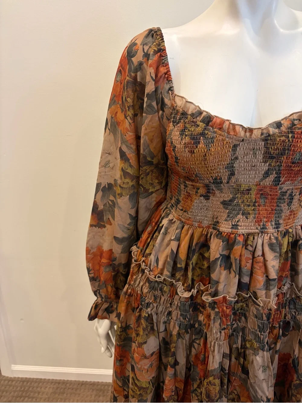 PROMESA Wandering Rose Smocked Floral Chiffon Midi Dress Flowy Fairy Core Dress_4